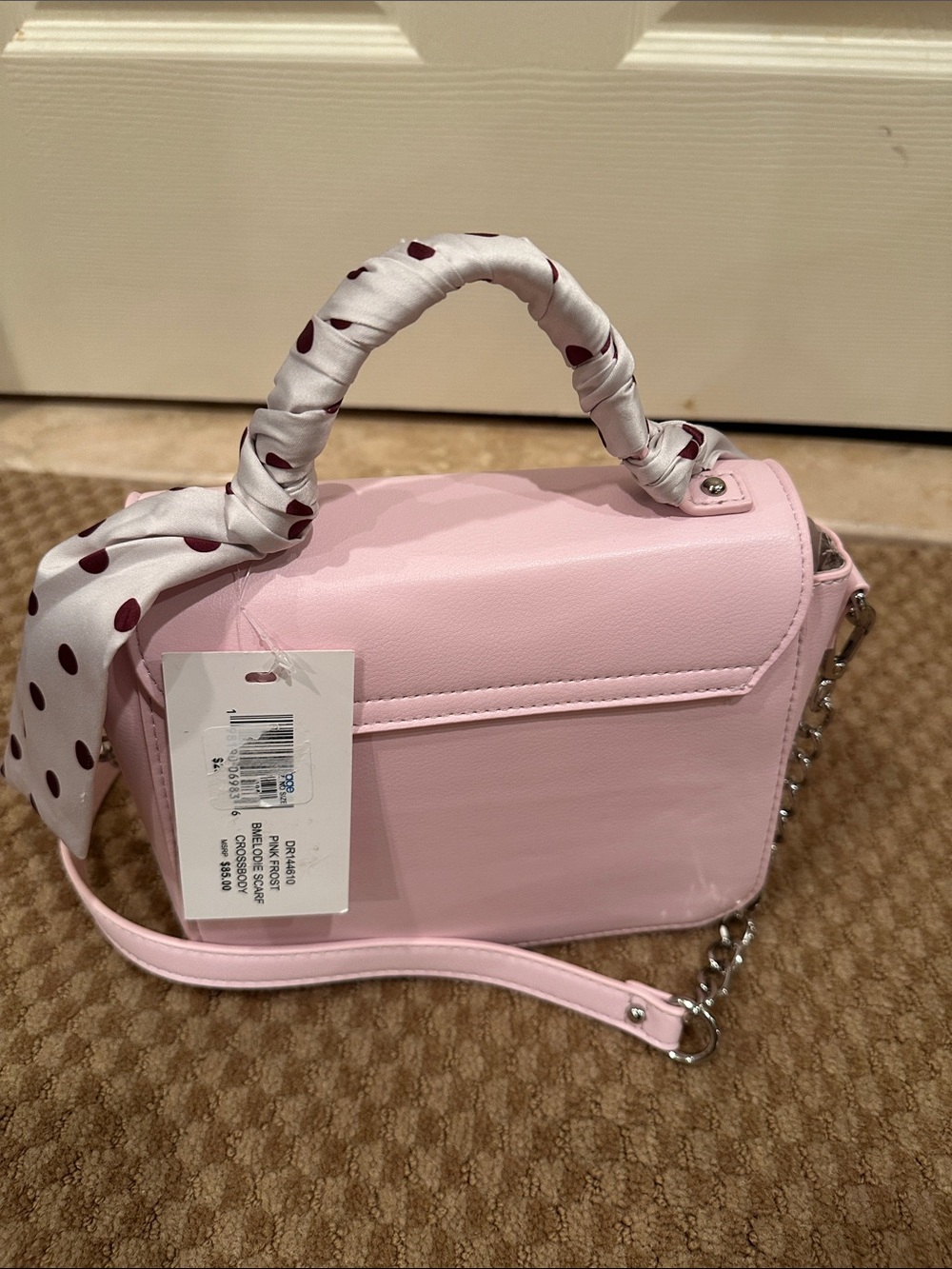 Steve Madden Light Pink Top-Handle Crossbody with Polka Dot Scarf - Picture 3 of 7